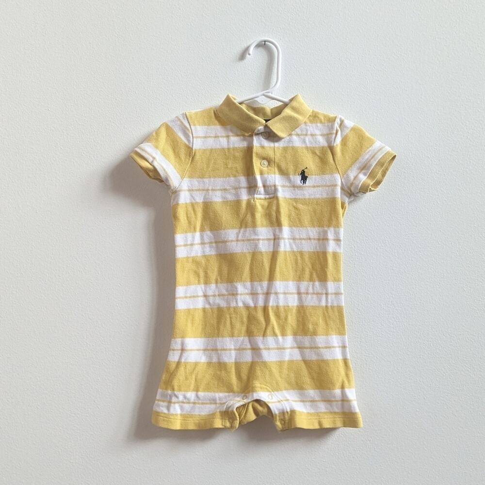 Ralph Lauren Polo Pony Romper Boys 18m Yellow Stripe Preppy